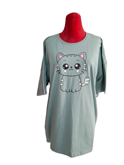 تیشرت لانگ قد 70 نخی طرح گربه